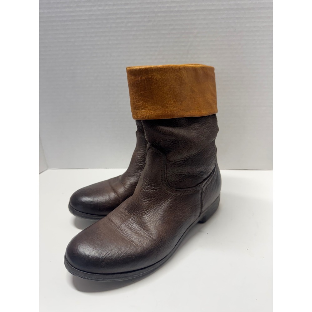 Hangar Italian Brown‎ Leather Fold Over Cuff Ankle Boots Size 36 6 Made in Italy
